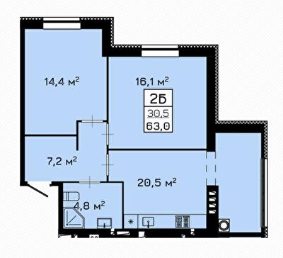 2-кімнатна 63 м² в ЖК Laguna від 19 000 грн/м², Черкаси