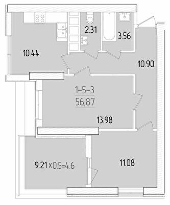 2-комнатная 56.87 м² в ЖК KADORR City от 23 700 грн/м², Одесса