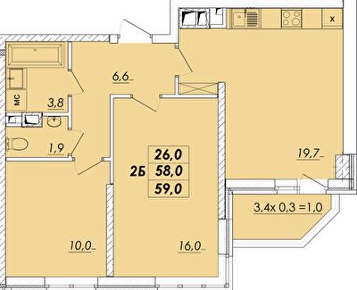2-комнатная 59 м² в ЖК RealPark от 18 450 грн/м², Одесса