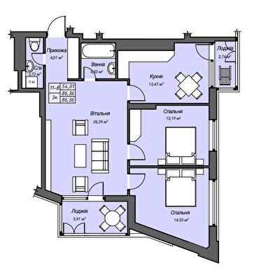 3-комнатная 86.36 м² в ЖК Sky Hall от 23 250 грн/м², Ровно