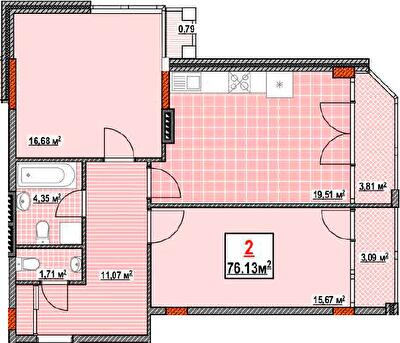 2-комнатная 76.13 м² в КД Консул от 34 700 грн/м², Одесса