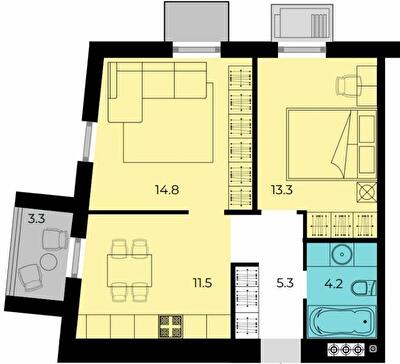 2-кімнатна 50.85 м² в ЖК Мармелад від 18 950 грн/м², с. Ілічанка