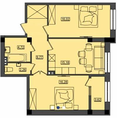 2-комнатная 67.05 м² в ЖК Дом у моря Premier от 18 400 грн/м², г. Южное