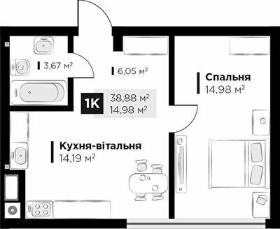 1-комнатная 38.88 м² в ЖК FEEL HOUSE от 26 900 грн/м², с. Сокольники