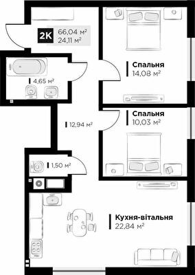 2-комнатная 66.04 м² в ЖК FEEL HOUSE от 28 300 грн/м², с. Сокольники
