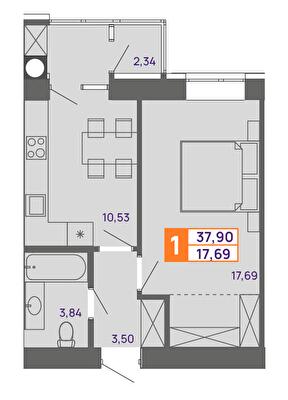 1-комнатная 37.9 м² в ЖК Молодежный от 15 600 грн/м², Хмельницкий