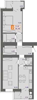 2-кімнатна 71.37 м² в ЖК Молодіжний від 15 000 грн/м², Хмельницький