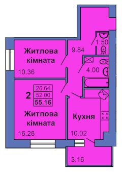 2-кімнатна 55.16 м² в ЖК на вул. Героїв Сталінграду, 6а від 24 000 грн/м², Полтава