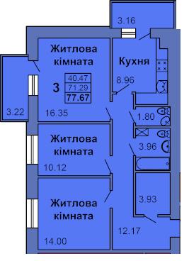 3-кімнатна 77.67 м² в ЖК на вул. Героїв Сталінграду, 6а від 23 000 грн/м², Полтава