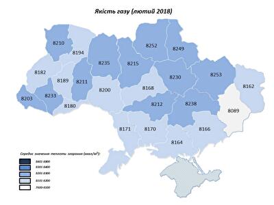 Показатели качества газа в разных регионах Украины в феврале 2018 года: инфографика