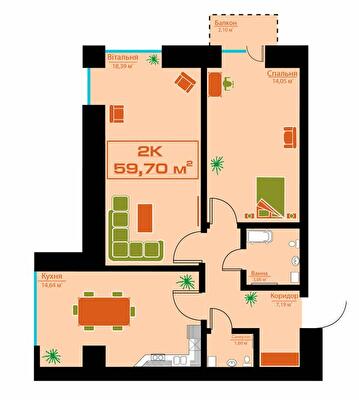 2-комнатная 59.7 м² в ЖК на ул. Железнодорожная, 3 от 17 350 грн/м², Ивано-Франковск