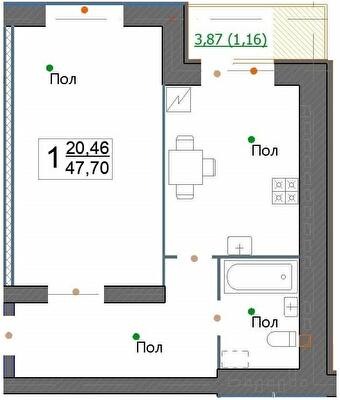 1-комнатная 47.7 м² в ЖК по просп. Миру, 63 А, Б, В от 16 700 грн/м², Хмельницкий