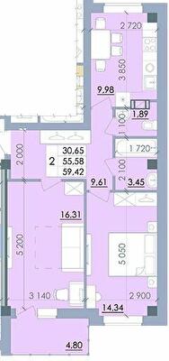 2-комнатная 59.42 м² в ЖК Пелюстковий от 17 300 грн/м², Полтава