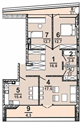 3-комнатная 88.5 м² в ЖК AMSTERDAM от 32 300 грн/м², Полтава