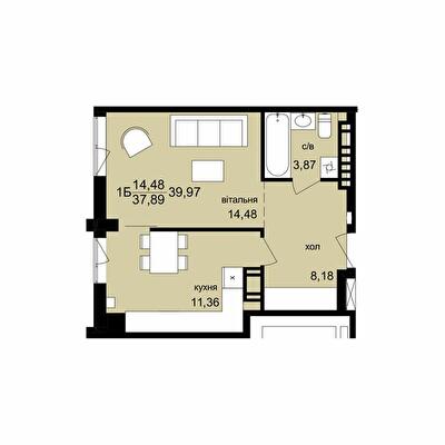 1-комнатная 39.97 м² в ЖК Киев от 17 500 грн/м², Тернополь