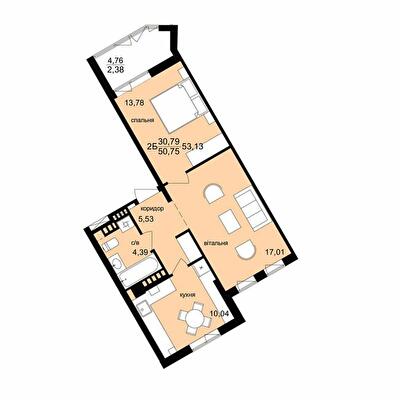 2-комнатная 53.13 м² в ЖК Киев от 17 500 грн/м², Тернополь