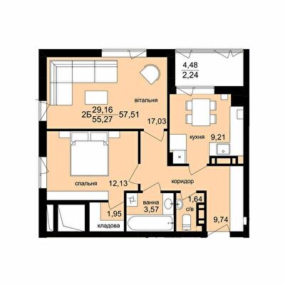 2-комнатная 57.51 м² в ЖК Киев от 17 500 грн/м², Тернополь