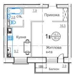 1-кімнатна 38.4 м² в ЖК Горизонт від 15 500 грн/м², м. Біла Церква