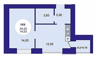 1-кімнатна 34.43 м² в ЖК Атмосфера від 27 100 грн/м², м. Вишневе