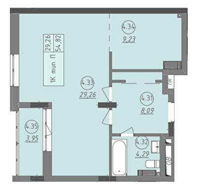 1-комнатная 54.82 м² в ЖК Променада от 25 200 грн/м², г. Вишневое