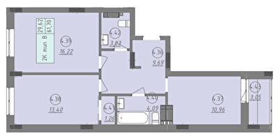 2-кімнатна 61.7 м² в ЖК Променада від 24 900 грн/м², м. Вишневе