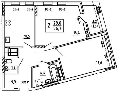 2-кімнатна 56.7 м² в ЖК Paradise Avenue від 24 000 грн/м², с. Крюківщина