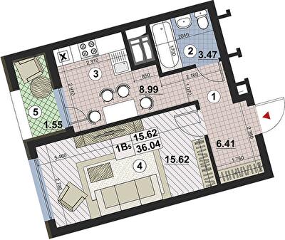 1-кімнатна 36.04 м² в ЖК Paradise Avenue від 31 000 грн/м², с. Крюківщина