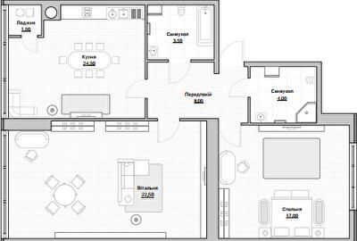 2-комнатная 81.5 м² в ЖК Евромисто от 23 000 грн/м², с. Крюковщина