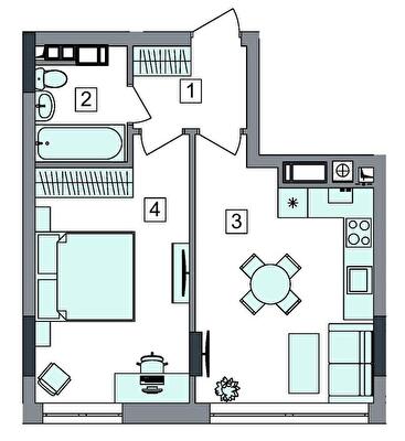 1-комнатная 39.67 м² в ЖК Евромисто-2 от 27 000 грн/м², с. Крюковщина