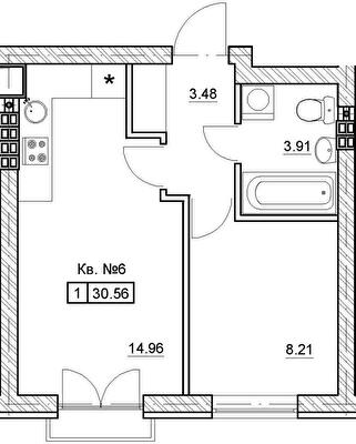 1-комнатная 30.56 м² в ЖК Комфортный городок от 16 800 грн/м², с. Святопетровское