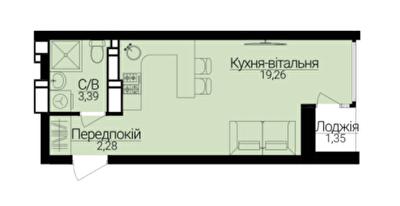 Студія 25.61 м² в ЖК Гостомель Residence від 24 000 грн/м², смт Гостомель