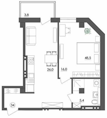 1-кімнатна 48.5 м² в ЖК Будинок на Міщанській від 34 250 грн/м², Одеса