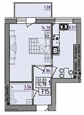 1-комнатная 32.83 м² в ЖК Парк Морской от 16 500 грн/м², г. Южное