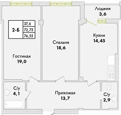 2-комнатная 74.55 м² в ЖК Парк Совиньон от 23 800 грн/м², пгт Таирово