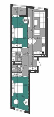 2-комнатная 78.37 м² в ЖК Парус City от 25 100 грн/м², Львов