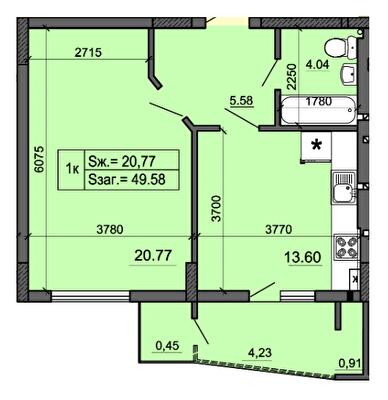 1-кімнатна 49.58 м² в ЖК Міленіум (Приозерна, 8) від 17 050 грн/м², м. Новояворівськ