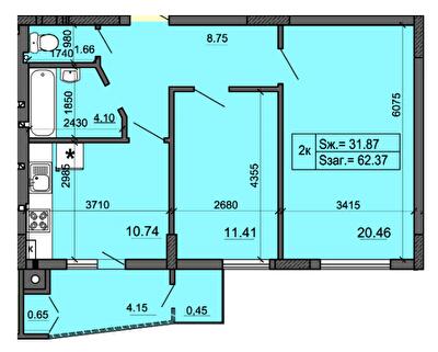 2-кімнатна 62.37 м² в ЖК Міленіум (Приозерна, 8) від 17 050 грн/м², м. Новояворівськ