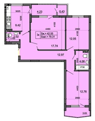 3-кімнатна 79.31 м² в ЖК Міленіум (Приозерна, 8) від 17 050 грн/м², м. Новояворівськ