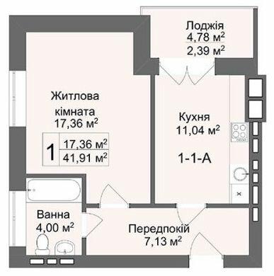 1-кімнатна 41.48 м² в ЖК Кава з молоком від 26 000 грн/м², Харків