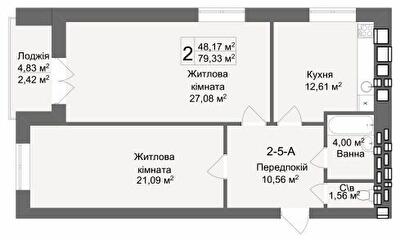 2-кімнатна 79.33 м² в ЖК Кава з молоком від 23 000 грн/м², Харків
