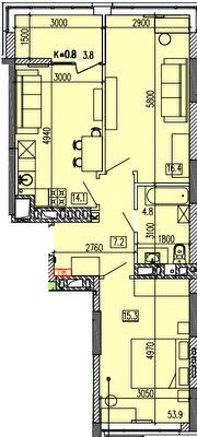 2-комнатная 62.5 м² в ЖК Затишний-2 от 27 300 грн/м², Днепр