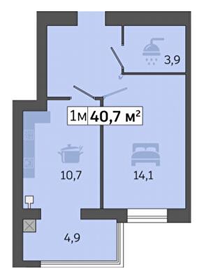 1-комнатная 40.7 м² в ЖК Счастливый в Днепре от 21 700 грн/м², Днепр