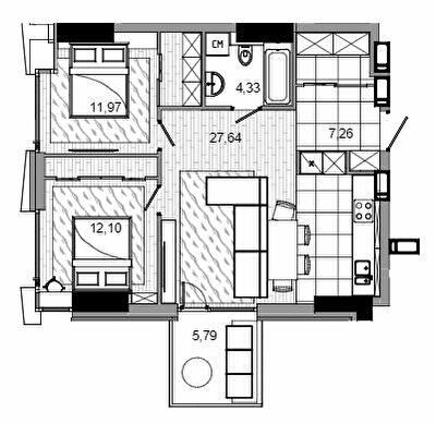 2-кімнатна 66.73 м² в БФК MAYAK від 36 050 грн/м², Дніпро