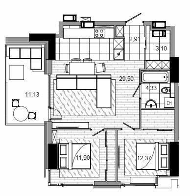 2-комнатная 68.98 м² в МФК MAYAK от 36 050 грн/м², Днепр