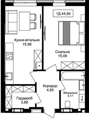 1-кімнатна 44.94 м² в ЖК Premier Tower від 37 450 грн/м², Вінниця