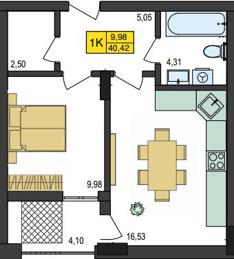 1-кімнатна 40.42 м² в ЖК Амстердам від 18 500 грн/м², с. Струмівка