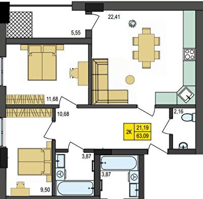 2-комнатная 63.15 м² в ЖК Амстердам от 20 000 грн/м², с. Струмовка