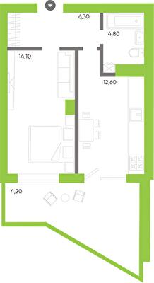 1-комнатная 42 м² в ЖК Оселя Парк от 26 500 грн/м², Луцк