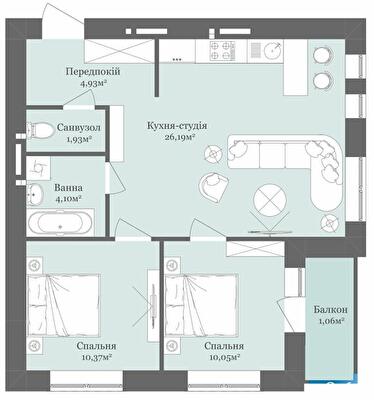 2-кімнатна 58.63 м² в ЖК West Towers від 18 800 грн/м², Ужгород