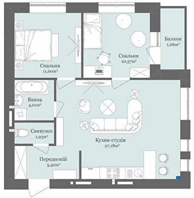 2-кімнатна 61.04 м² в ЖК West Towers від 18 800 грн/м², Ужгород